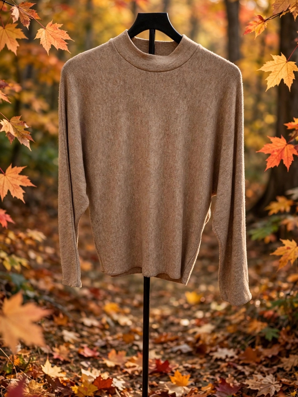 NWOT Vince Women's Mock Neck Knit Pullover Sweater Size M Camel Beige Raw Hem